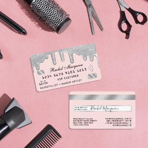 Elegant Silver Glitter Drips Pink Credit Business Card
