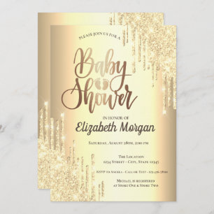 Elegant Silver Glitter Drips Rose Gold Invitation