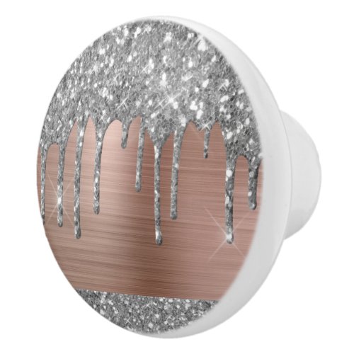 Elegant Silver Glitter Drips Rose Gold Metal Ceramic Knob