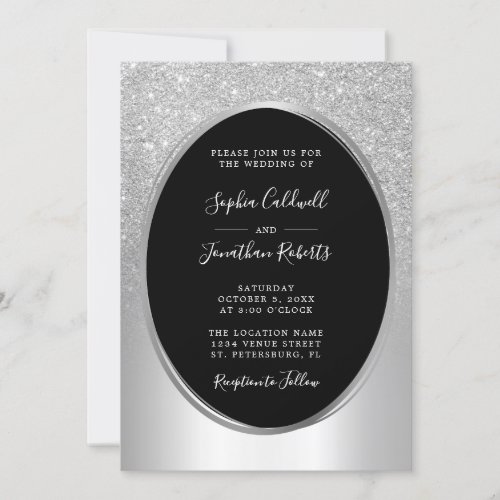 Elegant Silver Glitter Foil All in One Wedding Invitation