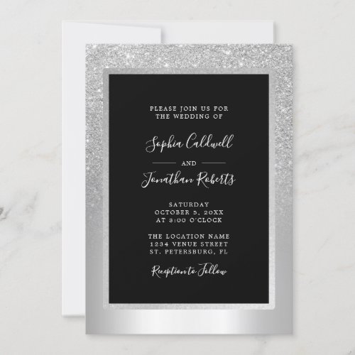 Elegant Silver Glitter Foil All in One Wedding Invitation