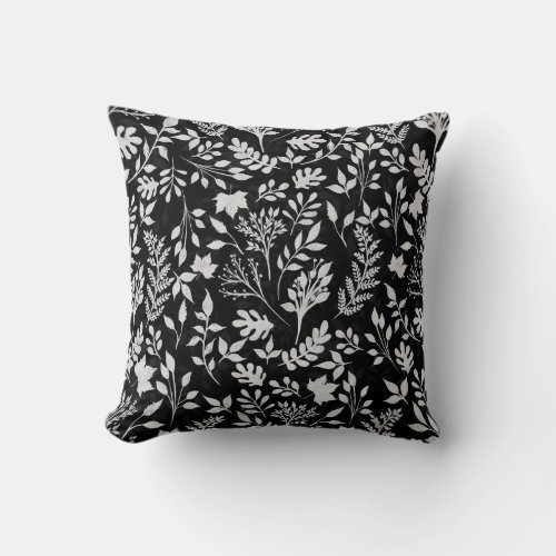 Elegant Silver Glitter Foliage Black Design Case_M Throw Pillow