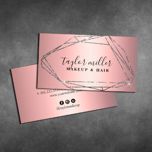 Elegant silver glitter frame makeup & hair  business card