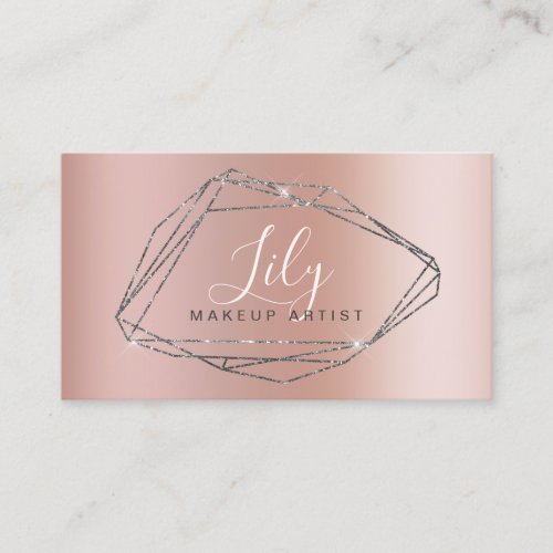 Elegant silver glitter frame metallic makeup business card
