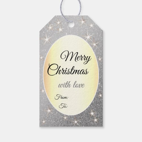Elegant Silver Glitter Gold Effect Christmas Glam Gift Tags