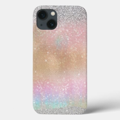 Elegant Silver Glitter Gold  Rainbow Abstract Art iPhone 13 Case