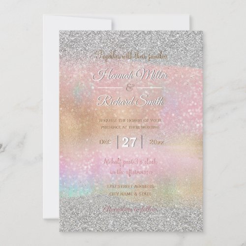 Elegant Silver Glitter Gold Rainbow Abstract Art Invitation