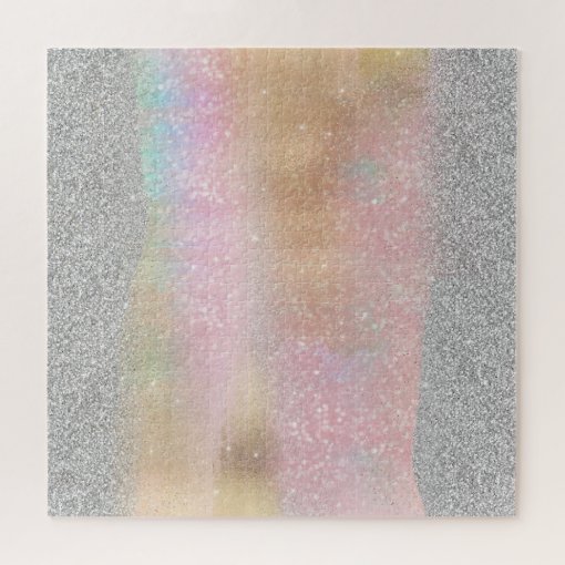Elegant Silver Glitter Gold Rainbow Abstract Art Jigsaw Puzzle Zazzle