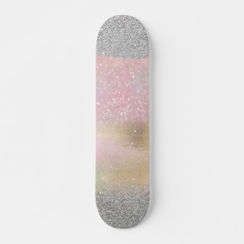 Elegant Silver Glitter Gold Rainbow Abstract Art Skateboard