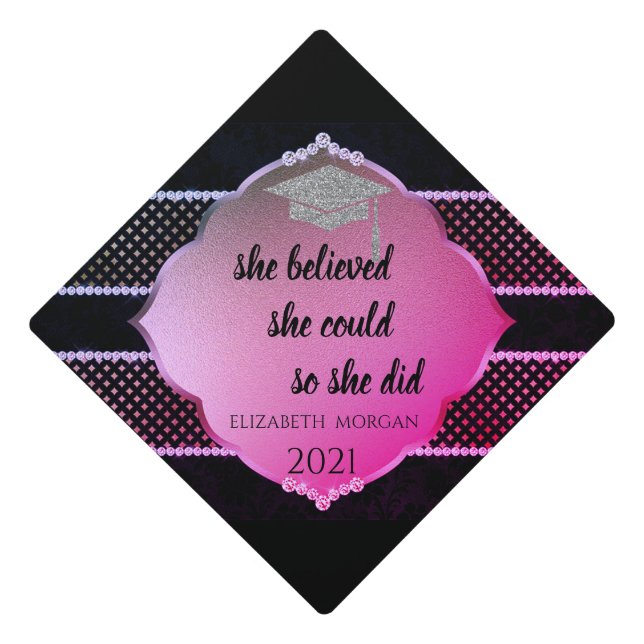 Elegant Silver Glitter Graduate Cap Violet  (Front)