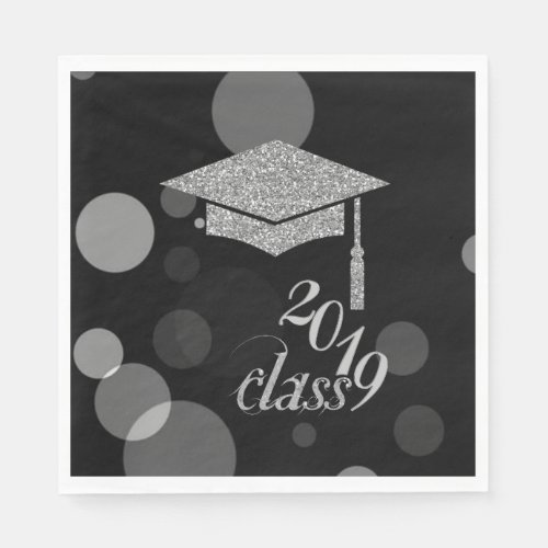 Elegant Silver Glitter Graduation Cap Class 2019 Napkins