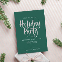Elegant Silver Glitter Green Holiday Party Invitation
