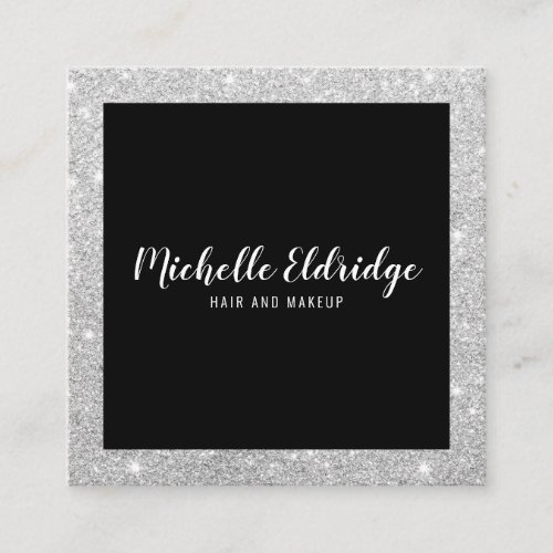 Elegant silver glitter hair makeup trendy black square business card