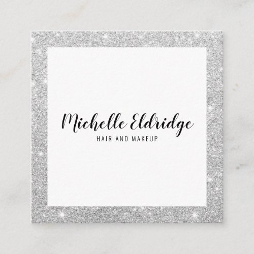 Elegant silver glitter hair makeup trendy white square business card