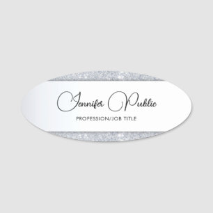 Elegant Silver Glitter Handwritten Template Trendy Name Tag