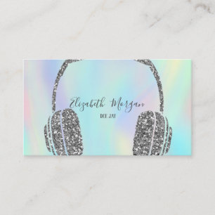 Elegant Silver Glitter Headphone Holographic Business Card
