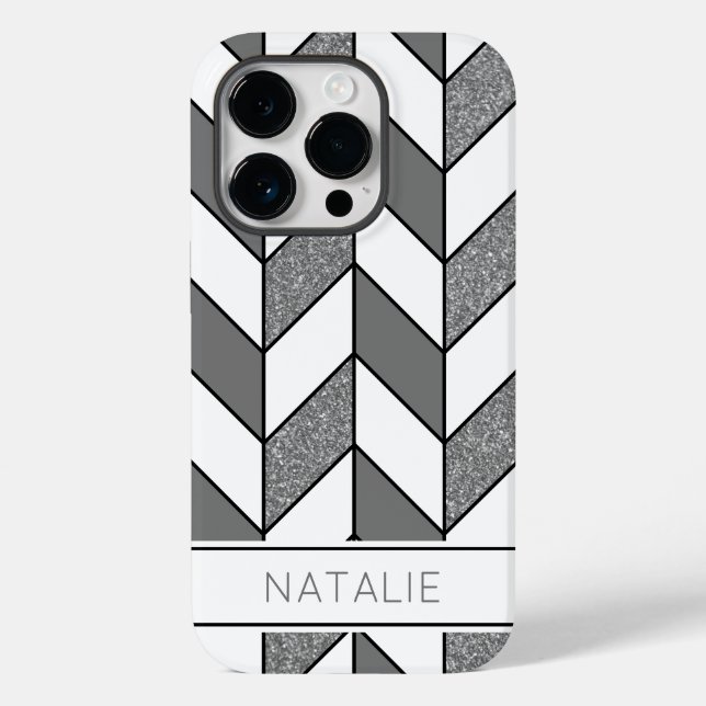 Elegant Silver Glitter Herringbone Chevron Pattern Case-Mate iPhone Case (Back)