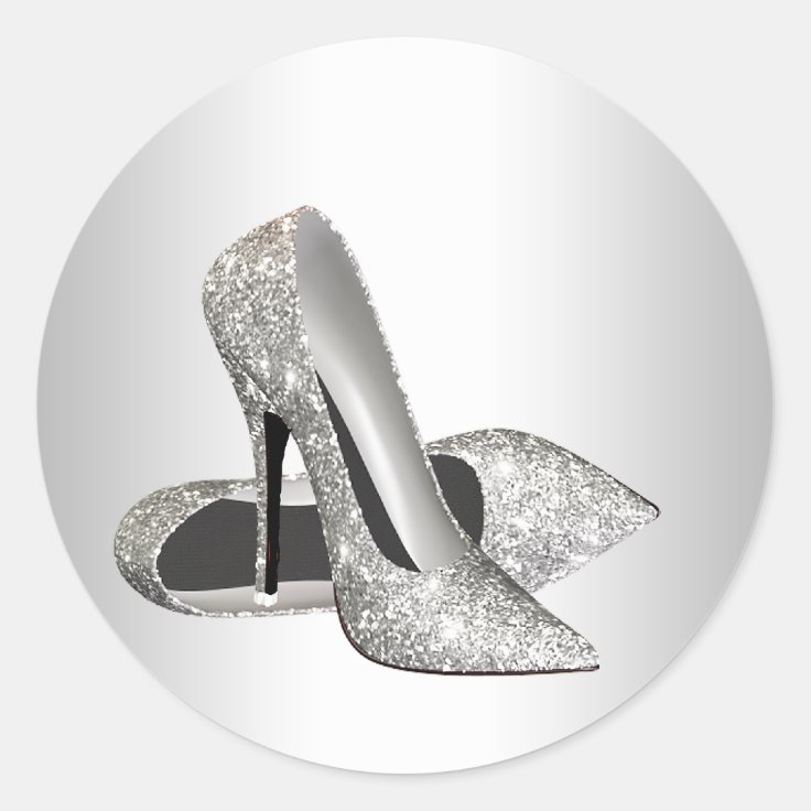 Elegant Silver Glitter High Heel Shoe Stickers | Zazzle