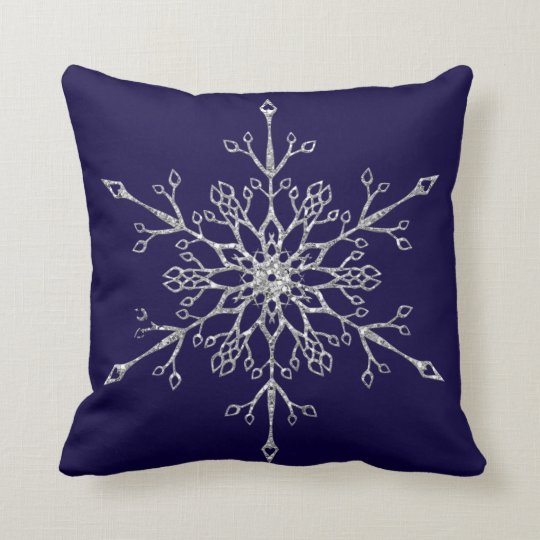 Elegant Silver Glitter Holiday Snowflake Navy Blue Throw ...