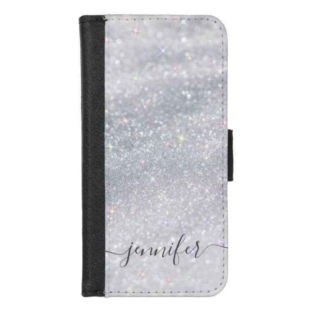 Elegant Silver Glitter  iPhone Wallet Case (Front)