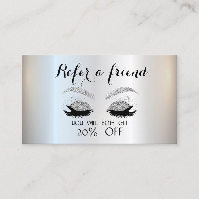Elegant  Silver Glitter Lashes  Referral Card (Front)