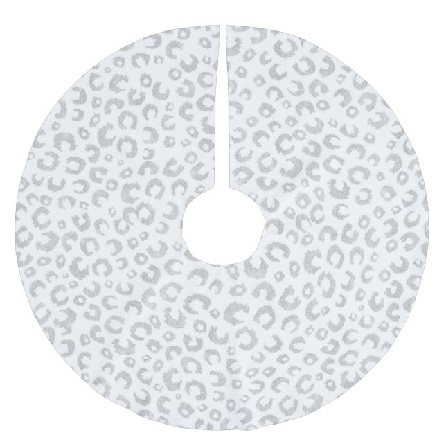 Elegant Silver Glitter Leopard Pattern Brushed Polyester Tree Skirt (Front)