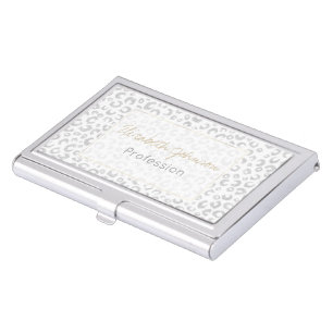 Elegant Silver Glitter Leopard Pattern Business Card Case