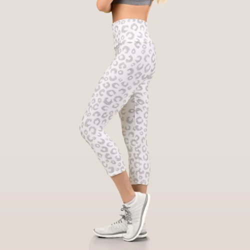 Elegant Silver Glitter Leopard Pattern Capri Leggings