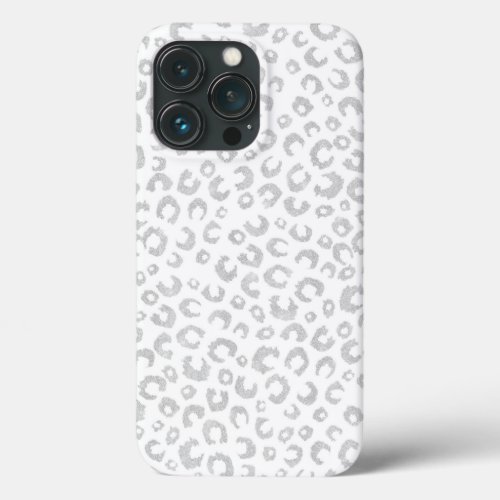 Elegant Silver Glitter Leopard Pattern iPhone 13 Pro Case