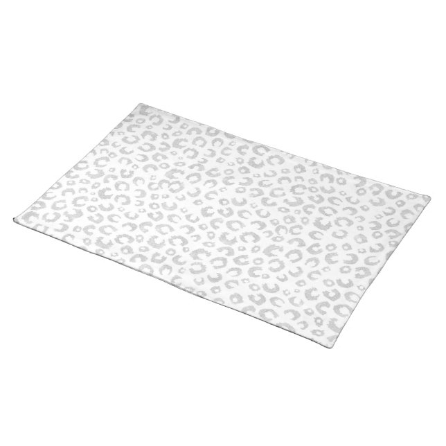 Elegant Silver Glitter Leopard Pattern Cloth Placemat (On Table)