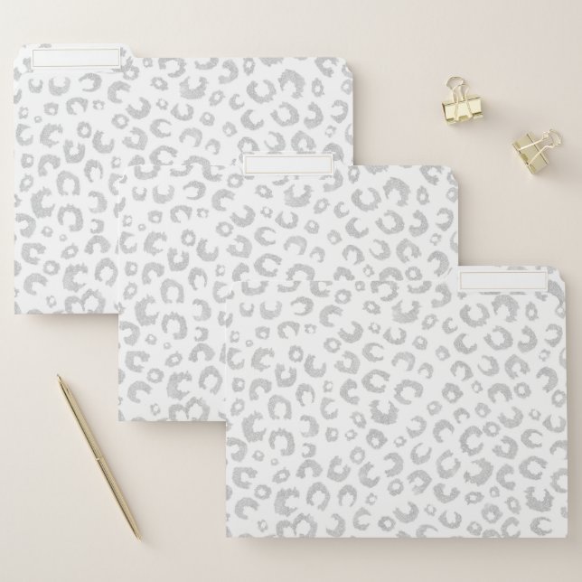 Elegant Silver Glitter Leopard Pattern File Folder (Set)