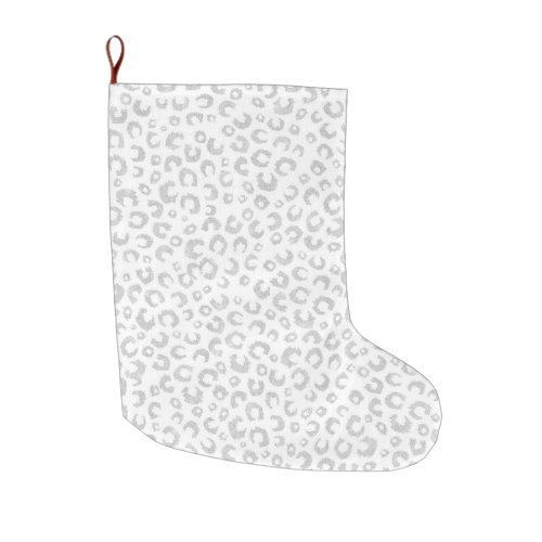 Elegant Silver Glitter Leopard Pattern Large Christmas Stocking