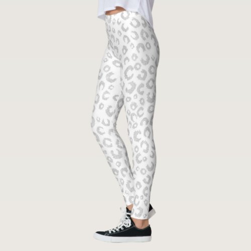 Elegant Silver Glitter Leopard Pattern Leggings