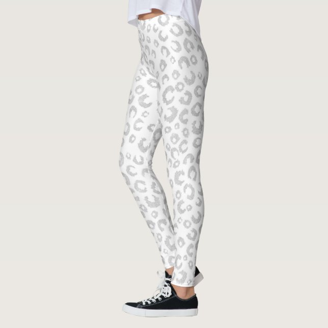 Elegant Silver Glitter Leopard Pattern Leggings (Left)