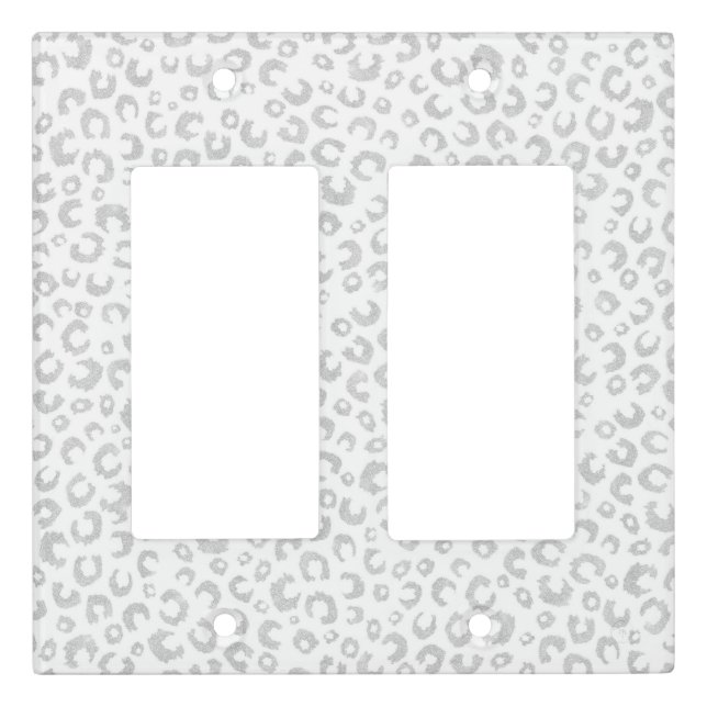 Elegant Silver Glitter Leopard Pattern Light Switch Cover (Front)