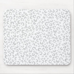 Elegant Silver Glitter Leopard Pattern Mouse Pad