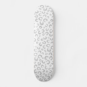 Elegant Silver Glitter Leopard Pattern Skateboard