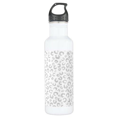 Elegant Silver Glitter Leopard Pattern Stainless Steel Water Bottle