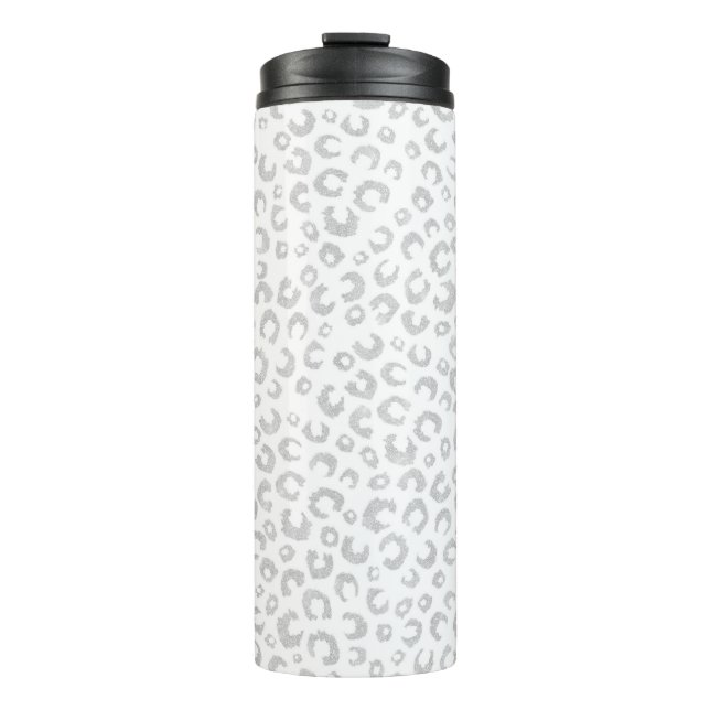 Elegant Silver Glitter Leopard Pattern Thermal Tumbler (Front)