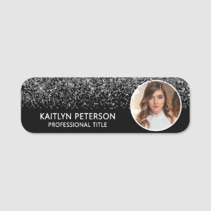Elegant Silver Glitter Magnetic Employee Photo Name Tag