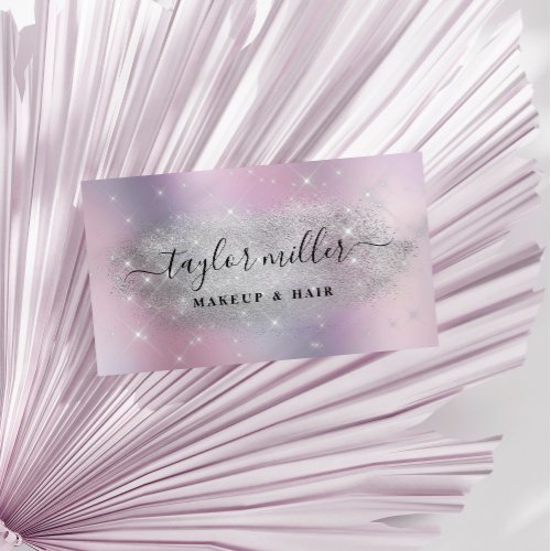 Elegant silver glitter makeup  hair metallic  business card
