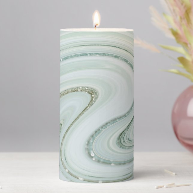 Elegant Silver Glitter Marble Swirl Pattern Luxury Pillar Candle (In Situ)