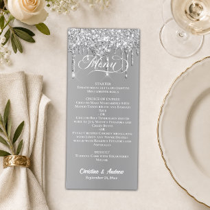 Elegant Silver Glitter Metallic Shine Wedding Menu