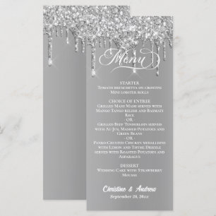 Elegant Silver Glitter Metallic Shine Wedding Menu