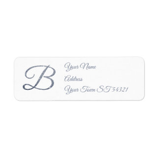 Elegant Silver Glitter Monogram B Personalized Label