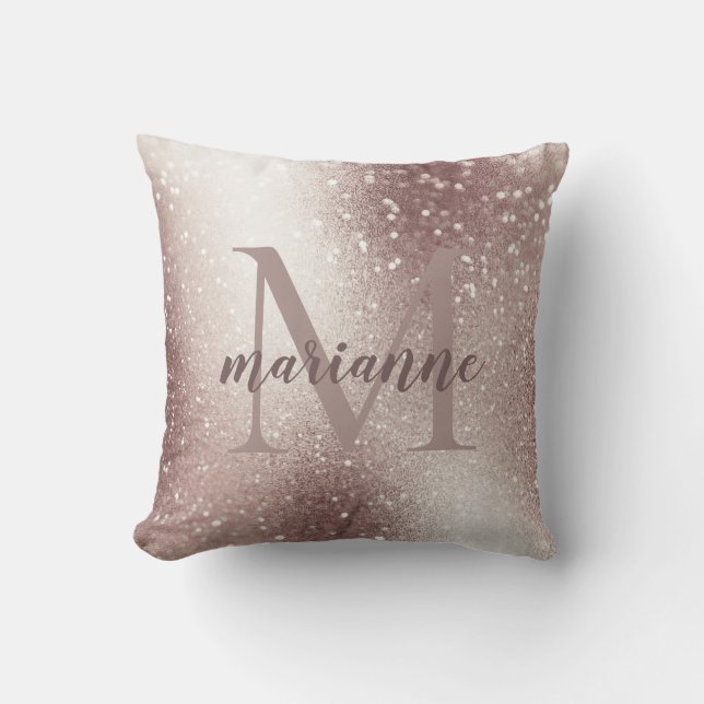 Elegant Silver Glitter Monogram Custom Name Throw Pillow (Front)