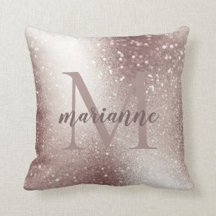 Elegant Silver Glitter Monogram Custom Name Throw Pillow