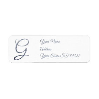Elegant Silver Glitter Monogram G Personalized Label