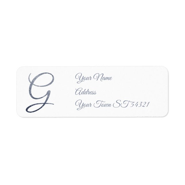 Elegant Silver Glitter Monogram G Personalized   Label (Front)