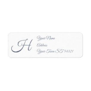 Elegant Silver Glitter Monogram H Personalized Label